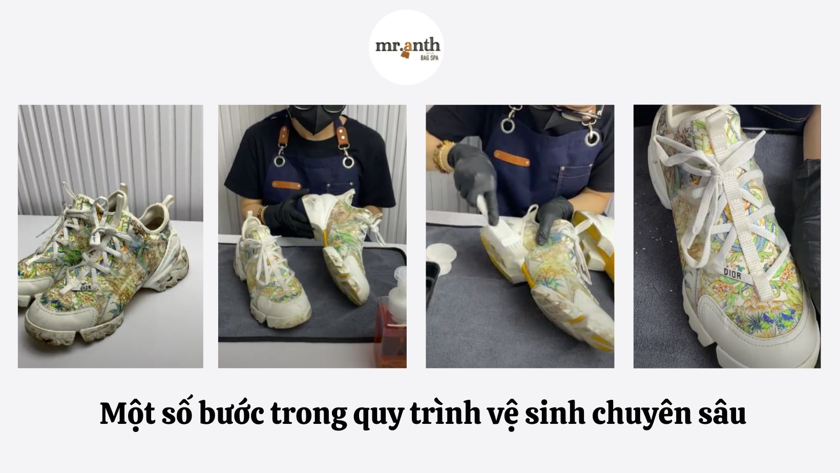 Một số bước trong quy trình vệ sinh giày, dép hiệu chuyên sâu