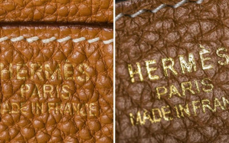 Phân biệt túi Hermes thật qua kiểm tra các chữ được in trên túi