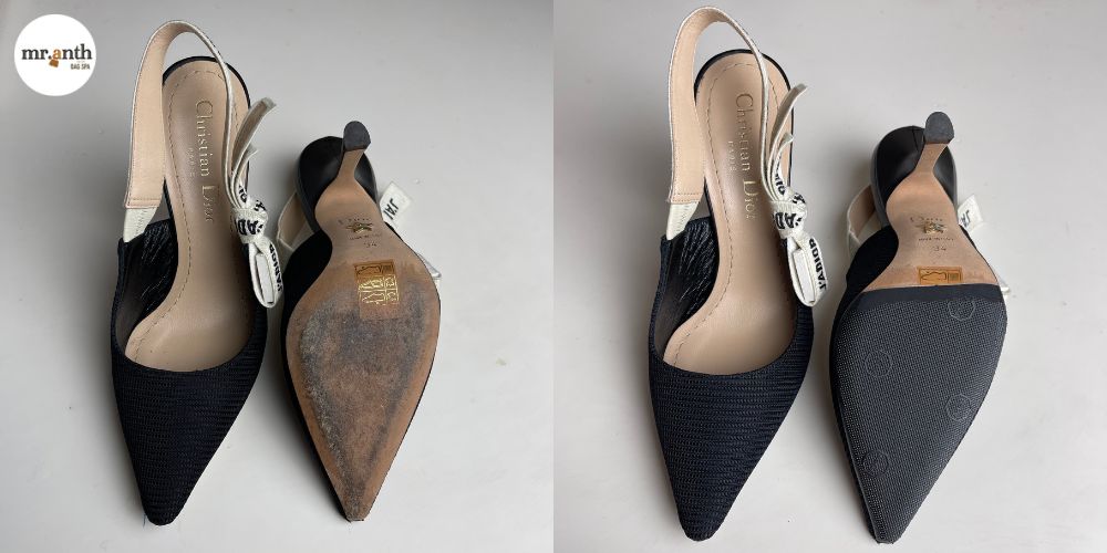 Hình ảnh đôi giày Dior của Chị Mai trước và sau khi sử dụng dịch vụ