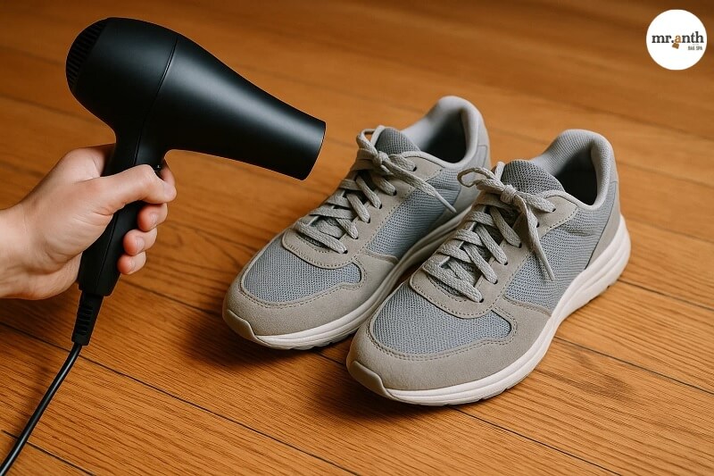 Sử dụng máy sấy tóc để hong khô giày
