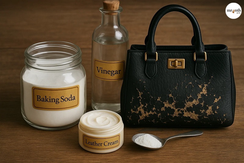 Cách sửa túi xách bị tróc sử dụng Baking soda, giấm và kem dưỡng