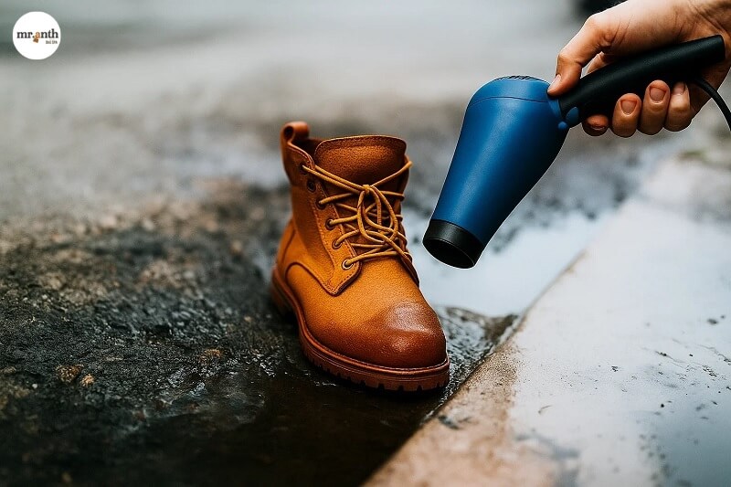 Sử dụng máy sấy xử lý giày bị ướt mưa