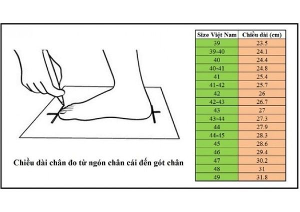 Cách xác định chiều dài bàn chân nam