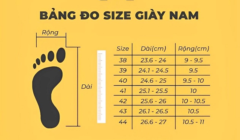 Bảng size giày nam và cách quy đổi size giày nam mới nhất 2025