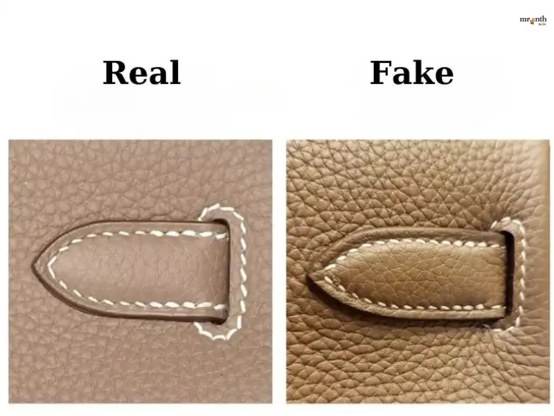 Phân biệt túi Hermes thật và giả bằng cách kiểm tra đường khâu ở dây đai