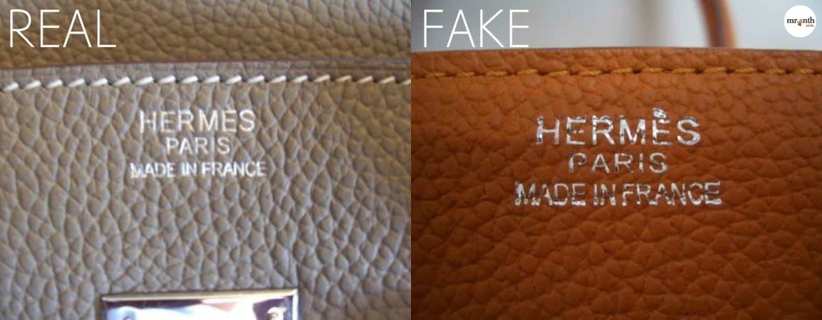Phân biệt túi Hermes thật và giả qua dấu in logo
