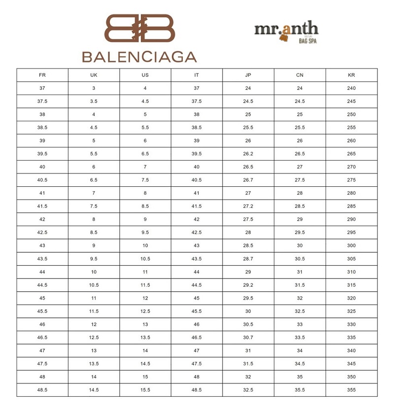 Bảng size giày Balenciaga